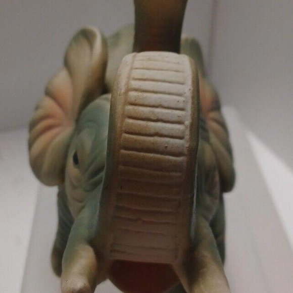 Vintage Pair Of Ceramic Figurine Elephants 10" Textured Trunk Up For Good Luck - Picture 12 of 15